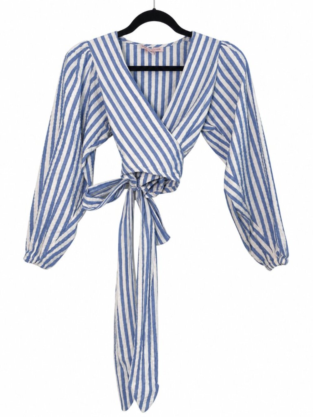 Red Carter Blue White Striped Puff Sleeve Wrap Crop Top XS